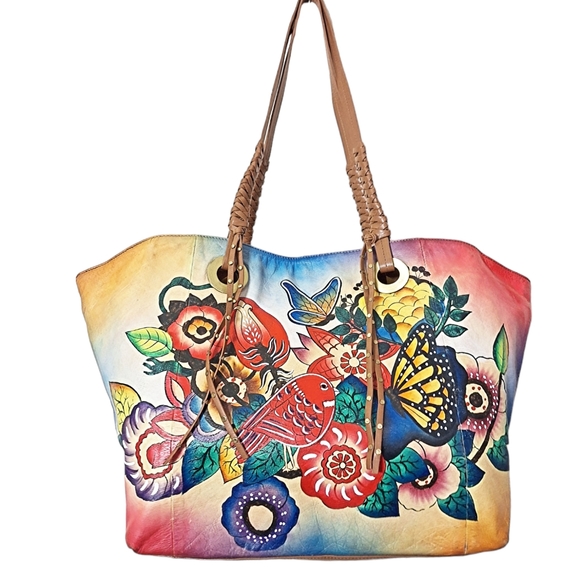 Sharif Hand Painted 1827 Birds and Flowers and Butterflies Tote Bag - Picture 5 of 16